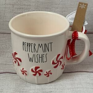 Rae Dunn Peppermint Wishes Holiday Coffee Mug with Embossed Candy Sticks